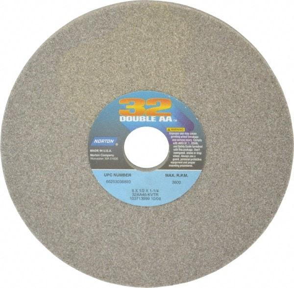 Norton - 8" Diam x 1-1/4" Hole x 1/2" Thick, K Hardness, 46 Grit Surface Grinding Wheel - Aluminum Oxide, Type 1, Coarse Grade, 3,600 Max RPM, Vitrified Bond, No Recess - Exact Industrial Supply