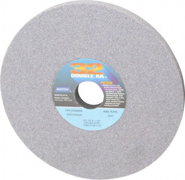 Norton - 8" Diam x 1-1/4" Hole x 1/2" Thick, I Hardness, 60 Grit Surface Grinding Wheel - Aluminum Oxide, Type 1, Medium Grade, 3,600 Max RPM, Vitrified Bond, No Recess - Exact Industrial Supply