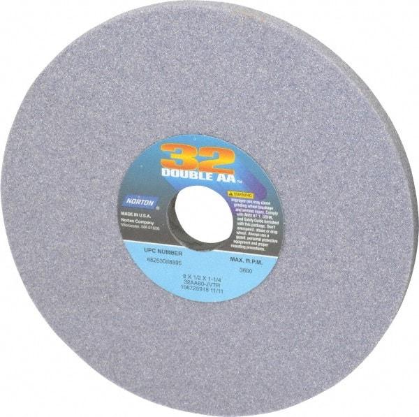 Norton - 8" Diam x 1-1/4" Hole x 1/2" Thick, J Hardness, 60 Grit Surface Grinding Wheel - Aluminum Oxide, Type 1, Medium Grade, 3,600 Max RPM, Vitrified Bond, No Recess - Exact Industrial Supply