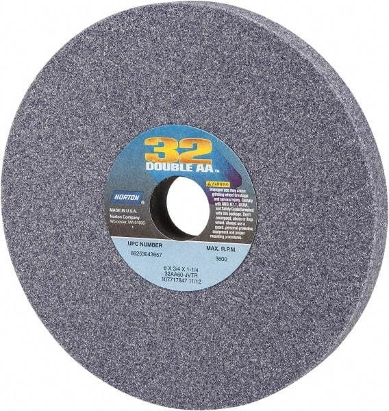 Norton - 8" Diam x 1-1/4" Hole x 3/4" Thick, J Hardness, 60 Grit Surface Grinding Wheel - Aluminum Oxide, Type 1, Medium Grade, 3,600 Max RPM, Vitrified Bond, No Recess - Exact Industrial Supply