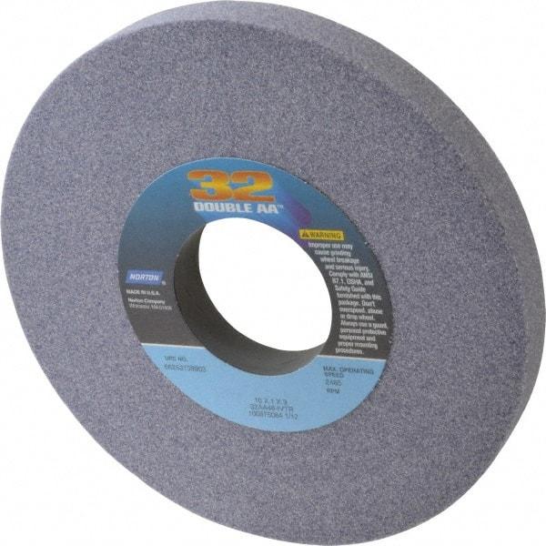 Norton - 10" Diam x 3" Hole x 1" Thick, I Hardness, 46 Grit Surface Grinding Wheel - Aluminum Oxide, Type 1, Coarse Grade, 2,485 Max RPM, Vitrified Bond, No Recess - Exact Industrial Supply