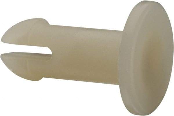 Made in USA - 0.24" Hole Diam, 0.713" OAL, Split Shank, Nylon Panel Rivet - 0.674" Length Under Head, 1/2" Material Thickness, 1/2" Head Diam - Exact Industrial Supply