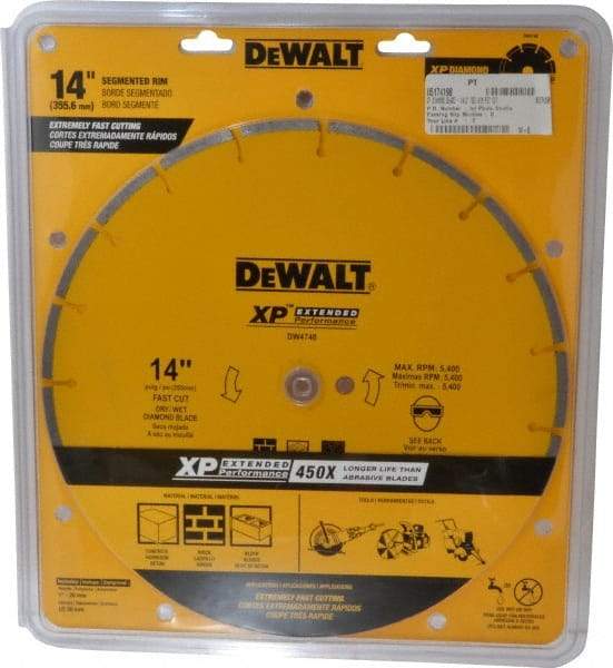 DeWALT - 14" Diam, 1" Arbor Hole Diam, Wet & Dry Cut Saw Blade - Diamond-Tipped, General Purpose Action, Standard Round Arbor - Exact Industrial Supply