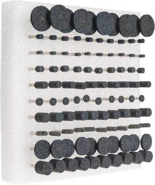 Grier Abrasives - 100 Piece Aluminum Oxide Vitrified Mounted Stone Abrasive Point Set - Includes Shapes W215, W152, W154, W160, W144, W200, W166, W176, W163 & W185 - Exact Industrial Supply