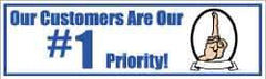 NMC - Our Customers Are Our #1 Priority!, 120 Inch Long x 36 Inch High, Safety Banner with Graphic - Graphic Shows Recycling Symbol, Polyethylene, English, Printed on 1 Side - Exact Industrial Supply