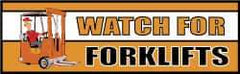 NMC - Watch for Forklifts, 120 Inch Long x 36 Inch High, Safety Banner with Graphic - Graphic Shows Recycling Symbol, Polyethylene, English, Printed on 1 Side - Exact Industrial Supply