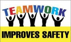 NMC - Teamwork Improves Safety, 60 Inch Long x 36 Inch High, Safety Banner - Polyethylene, English, Printed on 1 Side - Exact Industrial Supply