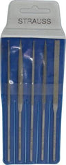 Strauss - 5 Piece Diamond Pattern File Set - 5-1/2" Long, Fine Coarseness, Round Handle, Set Includes Equalling, Half Round, Round, Square, Three Square - Exact Industrial Supply