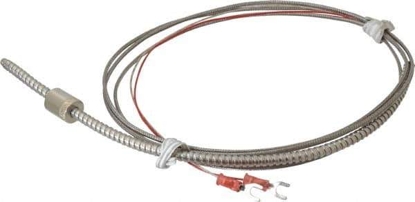 Thermo Electric - 32 to 900°F, J Universal Temp, Thermocouple Probe - 9 Ft. Cable Length, Stripped Ends with Spade Lugs, 1/4 Inch Probe Sheath Length, 1 Sec Response Time - Exact Industrial Supply