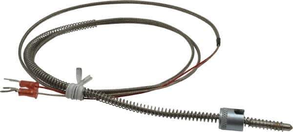 Thermo Electric - 32 to 900°F, J Universal Temp, Thermocouple Probe - 4-1/2 Ft. Cable Length, Stripped Ends with Spade Lugs, 1/4 Inch Probe Sheath Length, 1 Sec Response Time - Exact Industrial Supply