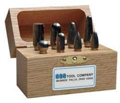 SGS Pro - 8 Piece, 3/16" Shank Burr Set - Tungsten Carbide, Multiple Head Shape - Exact Industrial Supply