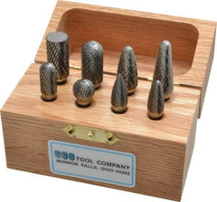 SGS Pro - 8 Piece, 1/4" Shank Burr Set - Tungsten Carbide, Multiple Head Shape - Exact Industrial Supply