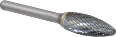 SGS Pro - 1/2" Cut Diam, 1/4" Shank Diam, Flame Head Double Cut Burr - Carbide, Radius End, 1-1/4" LOC - Exact Industrial Supply