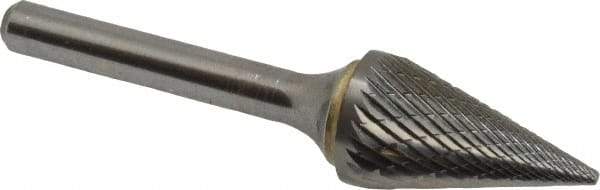 SGS Pro - 5/8" Cut Diam, 1/4" Shank Diam, Cone Head Double Cut Burr - Carbide, Point End, 1" LOC - Exact Industrial Supply