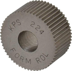 Made in USA - 3/4" Diam, 90° Tooth Angle, 24 TPI, Standard (Shape), Form Type High Speed Steel Straight Knurl Wheel - 3/8" Face Width, 1/4" Hole, Circular Pitch, Series KP - Exact Industrial Supply