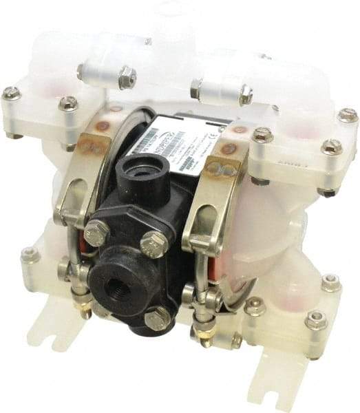 SandPIPER - 1/4" NPT, Nonmetallic, Air Operated Diaphragm Pump - Santoprene Diaphragm, Polypropylene Housing - Exact Industrial Supply