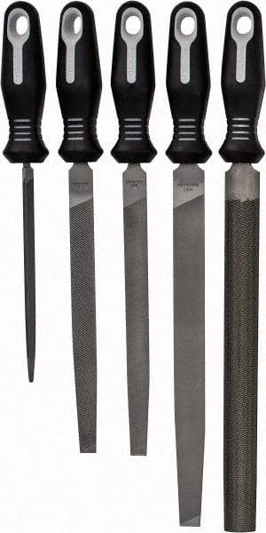 Nicholson - 5 Piece American Pattern File Set - 6", 8", 10" Long, Bastard Coarseness, Set Includes Flat, Half Round, Mill, Slim Taper - Exact Industrial Supply