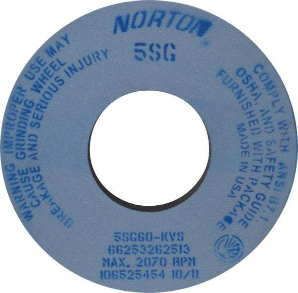 Norton - 12" Diam x 5" Hole x 1" Thick, K Hardness, 60 Grit Surface Grinding Wheel - Ceramic, Type 1, Medium Grade, 2,070 Max RPM, Vitrified Bond, No Recess - Exact Industrial Supply