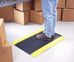 Wearwell - 75' Long x 4' Wide, Dry Environment, Anti-Fatigue Matting - Black with Yellow Borders, Vinyl with Vinyl Sponge Base, Beveled on 4 Sides - Exact Industrial Supply