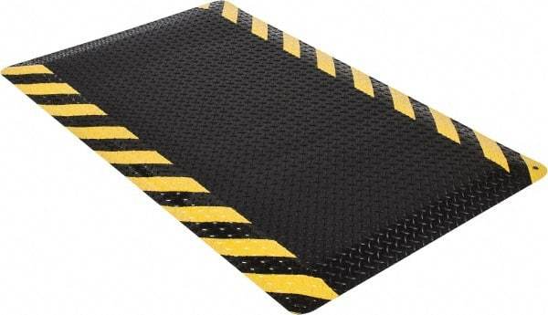 Wearwell - 5' Long x 3' Wide, Dry Environment, Anti-Fatigue Matting - Black with Yellow Chevron Borders, Vinyl with Nitrile Blend Base, Beveled on 4 Sides - Exact Industrial Supply