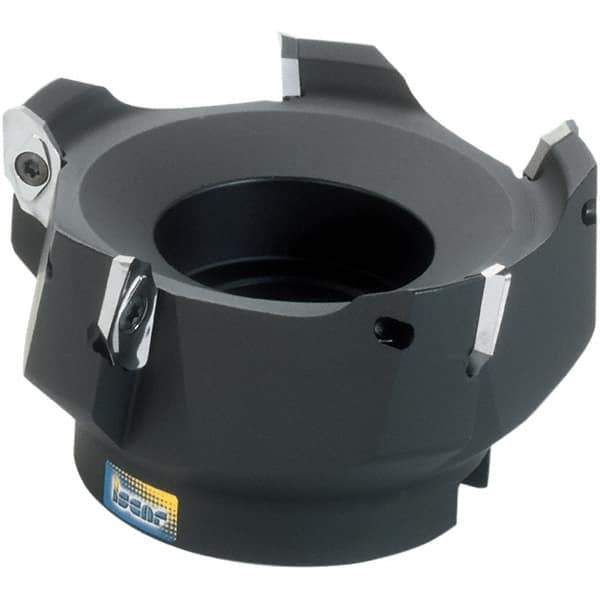 Iscar - 5 Inserts, 5" Cut Diam, 1-1/2" Arbor Diam, 0.622" Max Depth of Cut, Indexable Square-Shoulder Face Mill - 0/90° Lead Angle, 2-1/4" High, HM90 APCR 1605 Insert Compatibility, Through Coolant, Series Helialu - Exact Industrial Supply