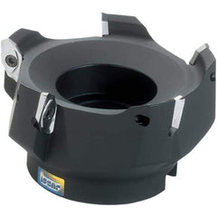Iscar - 4 Inserts, 4" Cut Diam, 1-1/2" Arbor Diam, 0.622" Max Depth of Cut, Indexable Square-Shoulder Face Mill - 0/90° Lead Angle, 2-1/4" High, HM90 APCR 1605 Insert Compatibility, Through Coolant, Series Helialu - Exact Industrial Supply