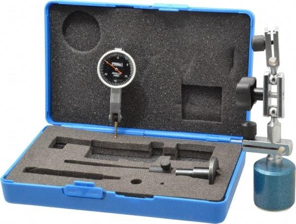 Fowler - 0.0005" Graduation, 0.03" Max Meas, 0-15-0 Dial Reading, Dial Indicator & Base Kit - 1.224" Base Height x 1.264" Base Diam, 1" Dial Diam - Exact Industrial Supply