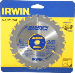 Irwin - 5-1/2" Diam, 10mm Arbor Hole Diam, 24 Tooth Wet & Dry Cut Saw Blade - Carbide-Tipped, Framing & Ripping Action, Standard Round Arbor - Exact Industrial Supply