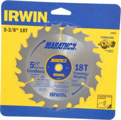 Irwin - 5-3/8" Diam, 10mm Arbor Hole Diam, 18 Tooth Wet & Dry Cut Saw Blade - Carbide-Tipped, Framing & Ripping Action, Standard Round Arbor - Exact Industrial Supply