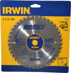 Irwin - 6-1/2" Diam, 5/8" Arbor Hole Diam, 40 Tooth Wet & Dry Cut Saw Blade - Carbide-Tipped, Trimming Action, Standard Round Arbor - Exact Industrial Supply