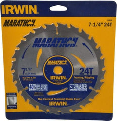 Irwin - 7-1/4" Diam, 5/8" Arbor Hole Diam, 24 Tooth Wet & Dry Cut Saw Blade - Carbide-Tipped, Framing & Ripping Action, Diamond Arbor - Exact Industrial Supply