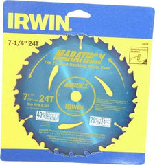 Irwin - 7-1/4" Diam, 5/8" Arbor Hole Diam, 24 Tooth Wet & Dry Cut Saw Blade - Carbide-Tipped, General Purpose Action, Diamond Arbor - Exact Industrial Supply