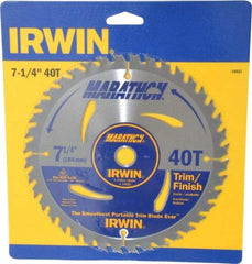 Irwin - 7-1/4" Diam, 5/8" Arbor Hole Diam, 40 Tooth Wet & Dry Cut Saw Blade - Carbide-Tipped, Finishing & Trimming Action, Diamond Arbor - Exact Industrial Supply