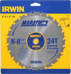 Irwin - 8-1/4" Diam, 5/8" Arbor Hole Diam, 24 Tooth Wet & Dry Cut Saw Blade - Carbide-Tipped, General Purpose Action, Diamond Arbor - Exact Industrial Supply