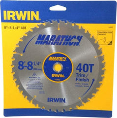 Irwin - 8-1/4" Diam, 5/8" Arbor Hole Diam, 40 Tooth Wet & Dry Cut Saw Blade - Carbide-Tipped, Finishing & Trimming Action, Diamond Arbor - Exact Industrial Supply