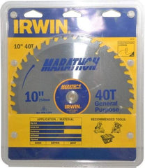 Irwin - 10" Diam, 5/8" Arbor Hole Diam, 40 Tooth Wet & Dry Cut Saw Blade - Carbide-Tipped, General Purpose Action, Standard Round Arbor - Exact Industrial Supply