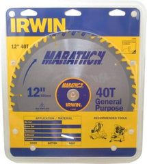 Irwin - 12" Diam, 1" Arbor Hole Diam, 40 Tooth Wet & Dry Cut Saw Blade - Carbide-Tipped, General Purpose Action, Standard Round Arbor - Exact Industrial Supply