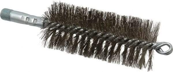 Schaefer Brush - 4-1/2" Brush Length, 2" Diam, Double Stem, Double Spiral Tube Brush - 7-1/4" Long, Stainless Steel, 1/4" NPSM Male Connection - Exact Industrial Supply