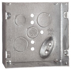 Thomas & Betts - 1 Gang, 1/2, 3/4 Inch Knockout, Nonweather Resistant, Square Outlet Box - 4-11/16 Inch Wide x 2-1/8 Inch Deep x 4-11/16 Inch High, Pre-Galvanized - Exact Industrial Supply
