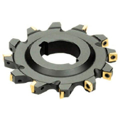 Iscar - Arbor Hole Connection, 0.3937" Cutting Width, 0.9449" Depth of Cut, 100mm Cutter Diam, 1.2598" Hole Diam, 7 Tooth Indexable Slotting Cutter - SDN Toolholder, Q/XOMT Insert - Exact Industrial Supply