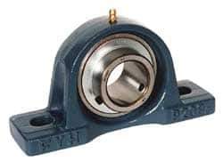 Value Collection - 2" ID, 4-29/32" OAW x 8-5/8" OAL x 4-29/32" OAH High Temperature Ball Bearing Pillow Block - 6,470 Lb Static Cap, 9,550 Lb Dyn Cap, 6.719" Btw Mnt Hole Ctrs, 2-1/2" Base-to-Ctr Ht, Cast Iron - Exact Industrial Supply