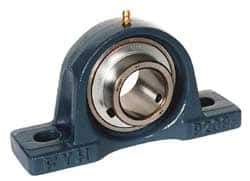 Value Collection - 2-7/16" ID, 5-7/16" OAW x 9-1/2" OAL x 5-7/16" OAH High Temperature Ball Bearing Pillow Block - 7,970 Lb Static Cap, 11,550 Lb Dyn Cap, 7-1/4" Btw Mnt Hole Ctrs, 2-3/4" Base-to-Ctr Ht, Cast Iron - Exact Industrial Supply