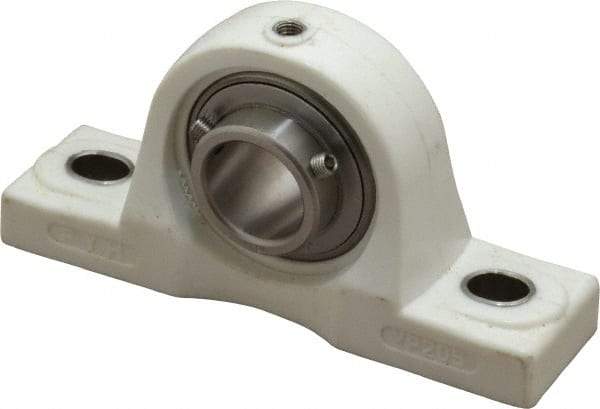 Value Collection - 1" ID, 5.5313" OAL x 2-25/32" OAH Pillow Block - 1,764 Lb Static Cap, 3,147 Lb Dyn Cap, 4-1/8" Btw Mnt Hole Ctrs, SS Thermoplastic - Exact Industrial Supply