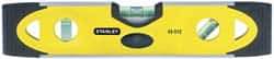 Stanley - Magnetic 9" Long 3 Vial Torpedo Level - Aluminum, Black/Yellow, 1 45°, 1 Level & 1 Plumb Vials - Exact Industrial Supply