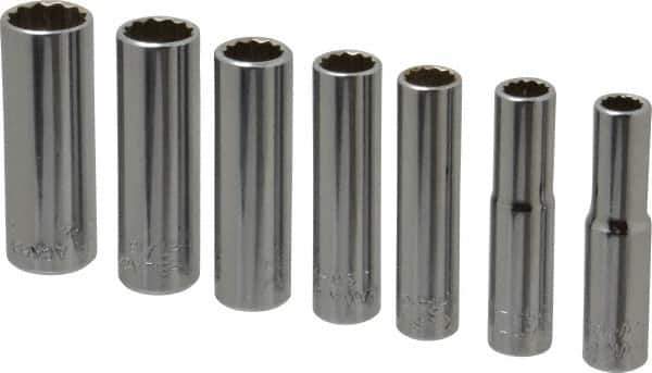 Blackhawk by Proto - 7 Piece 1/4" Drive Deep Well Socket Set - 12 Points, 1/4" to 1/2" Range, Inch Measurement Standard - Exact Industrial Supply