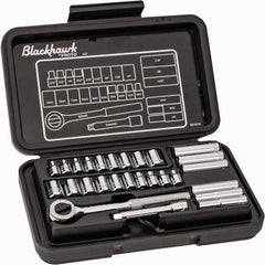Blackhawk by Proto - 27 Piece 1/4" Drive Deep Well Socket Set - 6, 12 Points, 3/16" to 1/2" (4mm to 13mm) Range, Inch/Metric Measurement Standard - Exact Industrial Supply