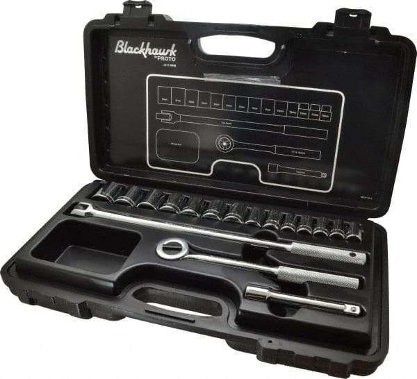 Blackhawk by Proto - 17 Piece 1/2" Drive Socket Set - 12 Points, 10mm to 28mm Range, Metric Measurement Standard - Exact Industrial Supply