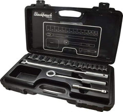 Blackhawk by Proto - 17 Piece 1/2" Drive Socket Set - 12 Points, 10mm to 28mm Range, Metric Measurement Standard - Exact Industrial Supply