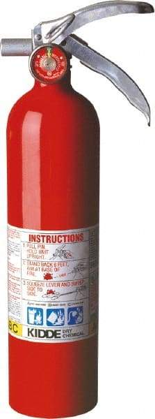 Kidde - 2.6 Lb, 1-A:10-B:C Rated, Dry Chemical Fire Extinguisher - 3" Diam x 15" High, 195 psi, 15' Discharge in 12 sec, Rechargeable, Steel Cylinder - Exact Industrial Supply