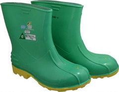 Dunlop Protective Footwear - Men's Size 11-12 Medium Width Steel Knee Boot - Green, PVC Upper, 11" High, Chemical Resistant, Non-Slip - Exact Industrial Supply